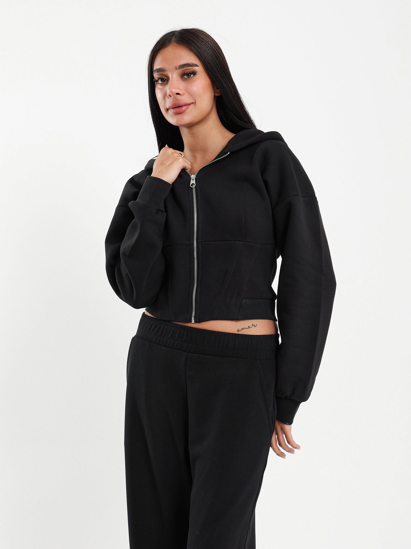 Layered Corset Zip-Up Hoodie