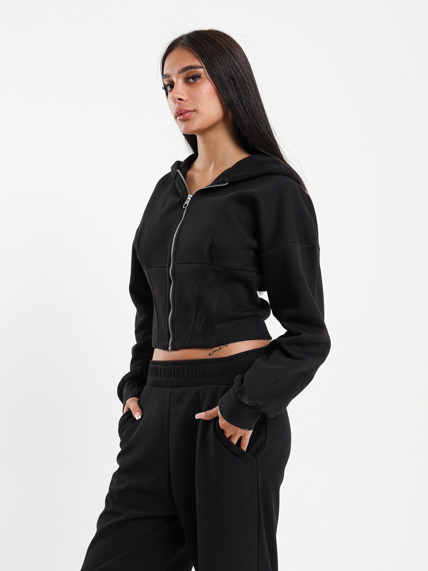 Layered Corset Zip-Up Hoodie