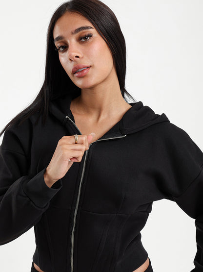 Layered Corset Zip-Up Hoodie