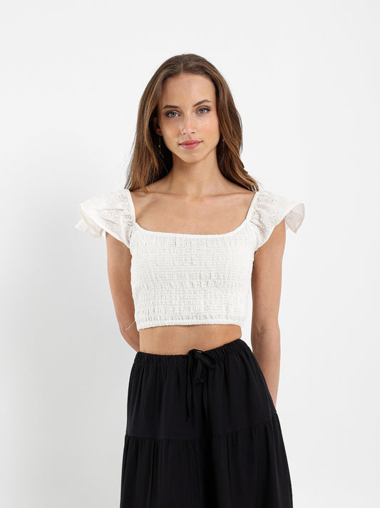 Sangallo Sleeve Cropped Top