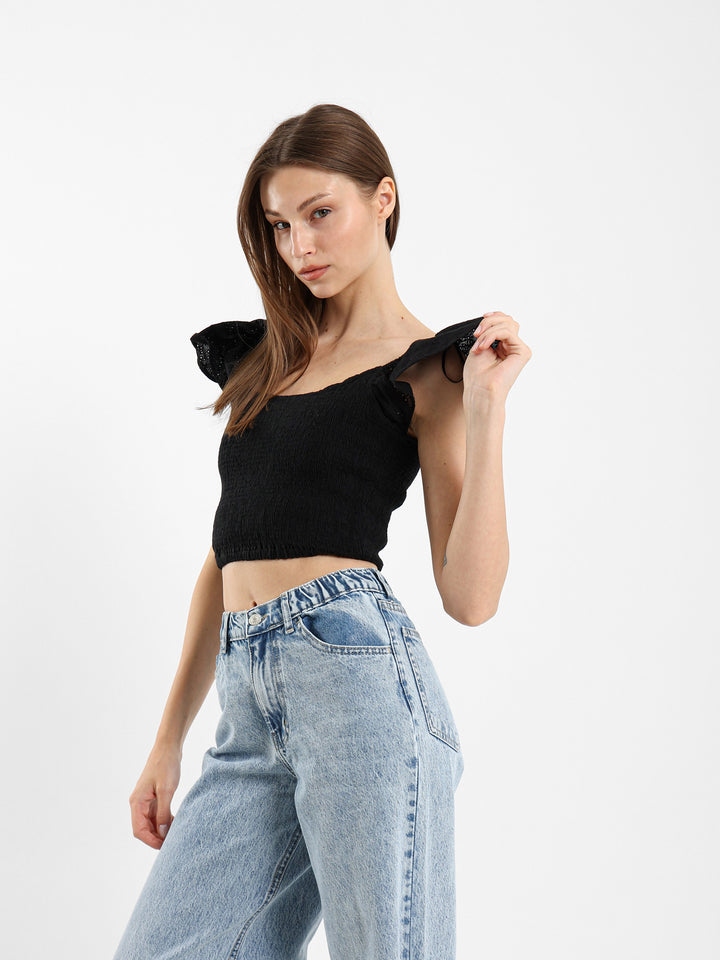 Sangallo Sleeve Cropped Top