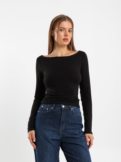 Boat Neck Long Sleeve Top