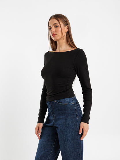 Boat Neck Long Sleeve Top