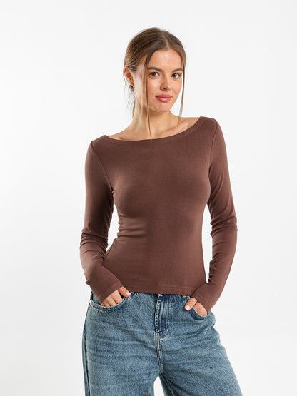 Boat Neck Long Sleeve Top