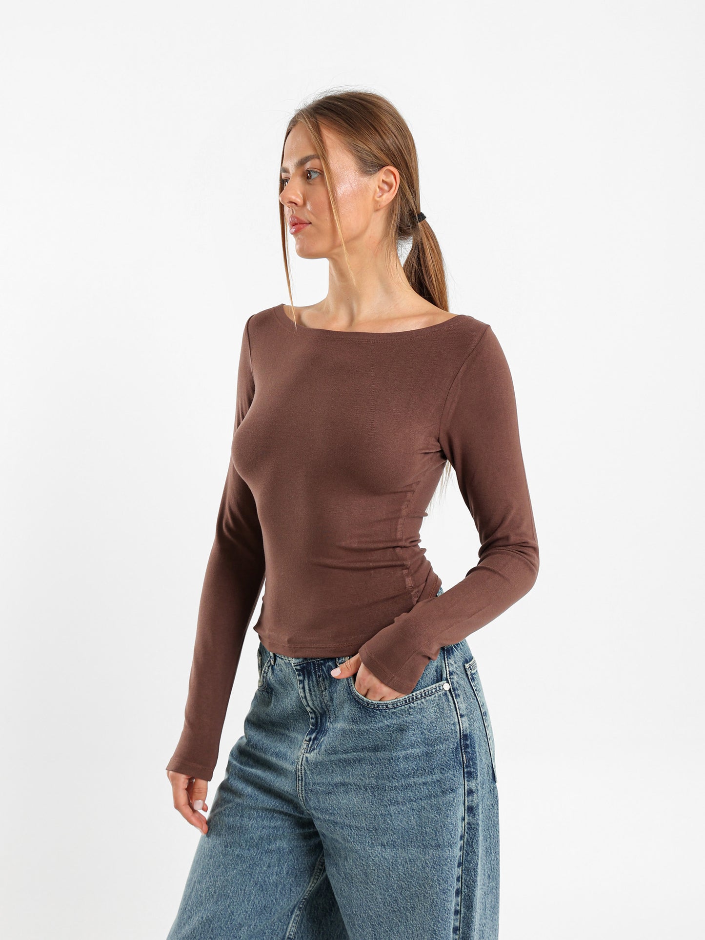Boat Neck Long Sleeve Top