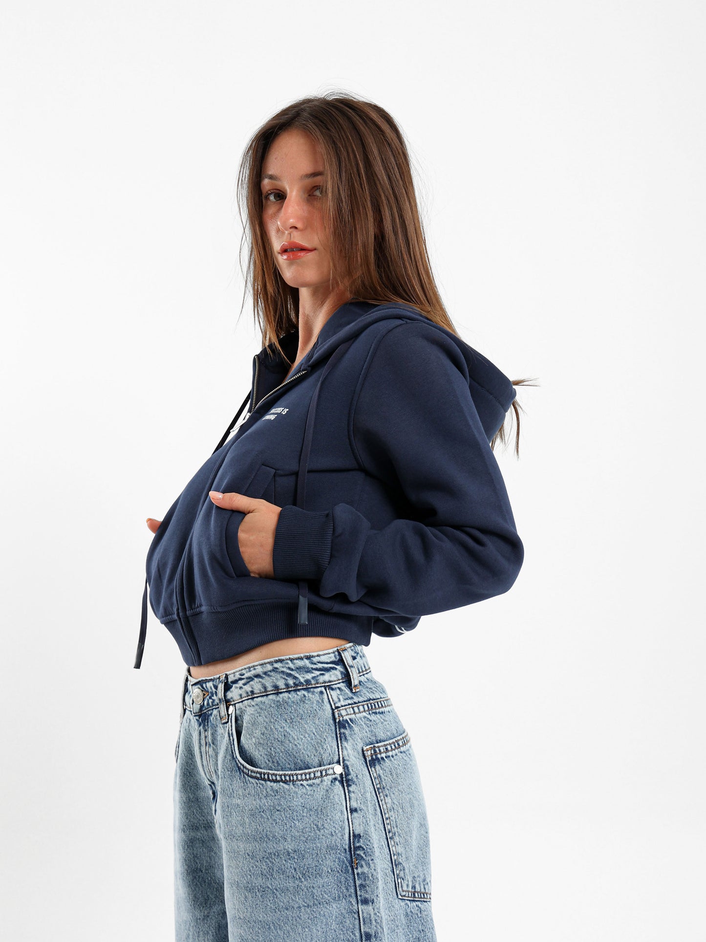 Success Is Calm Print Cropped Hoodie
