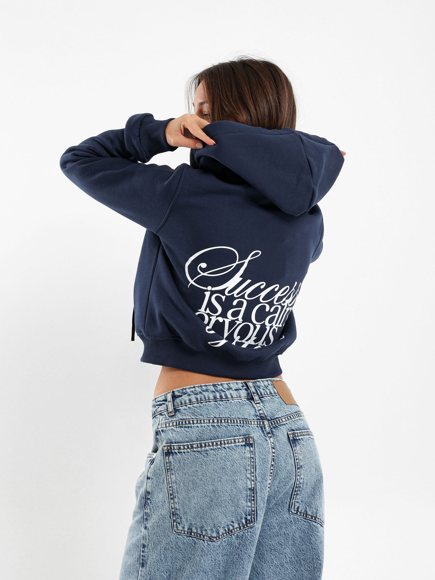 Success Is Calm Print Cropped Hoodie