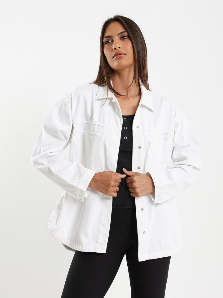 Denim Overshirt With Round Hem