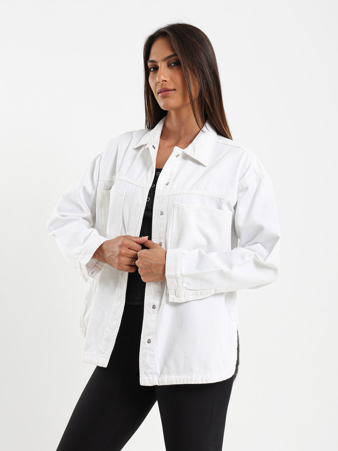 Denim Overshirt With Round Hem