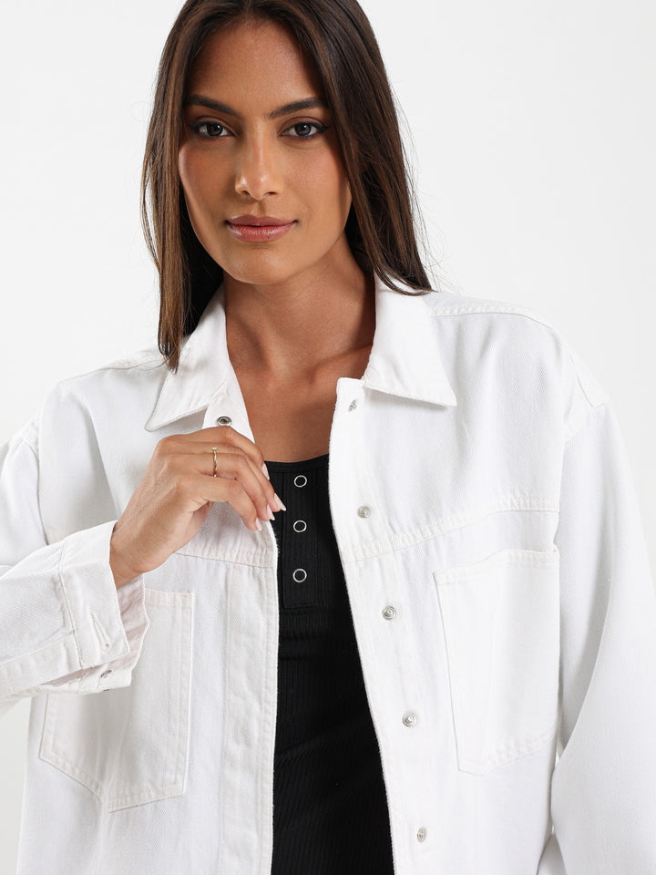 Denim Overshirt With Round Hem
