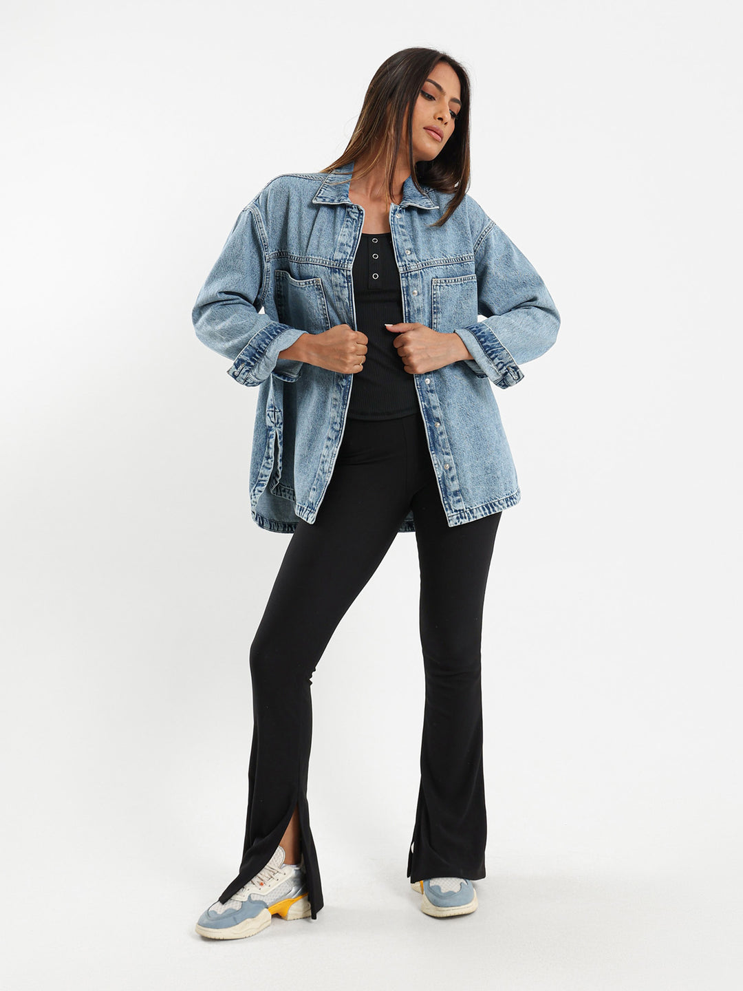 Denim Overshirt With Round Hem