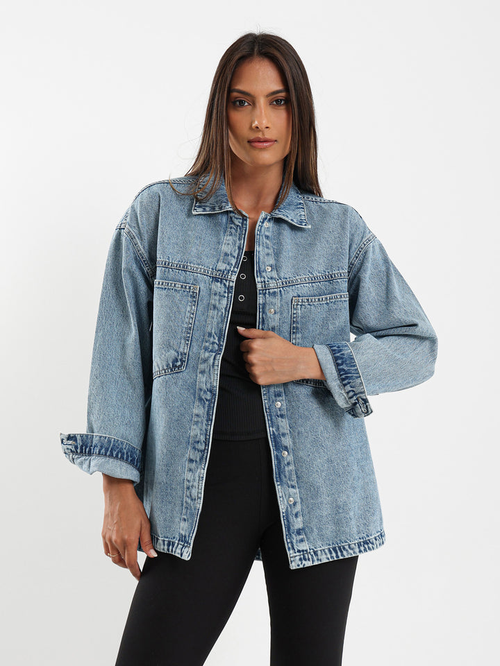 Denim Overshirt With Round Hem
