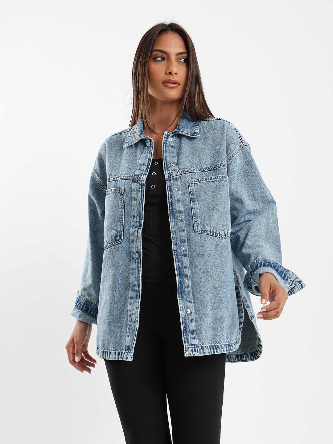 Denim Overshirt With Round Hem