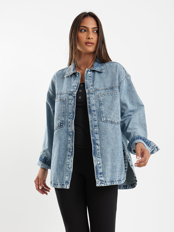 Denim Overshirt With Round Hem
