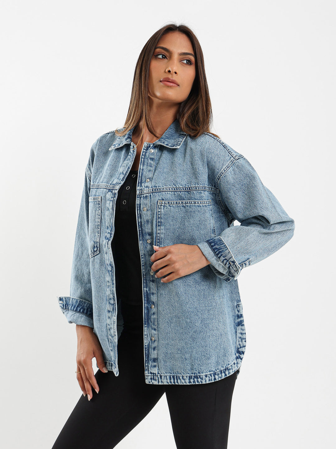 Denim Overshirt With Round Hem