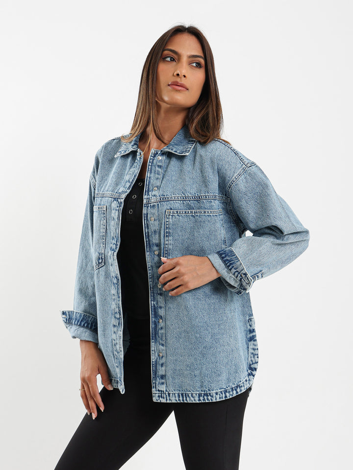 Denim Overshirt With Round Hem