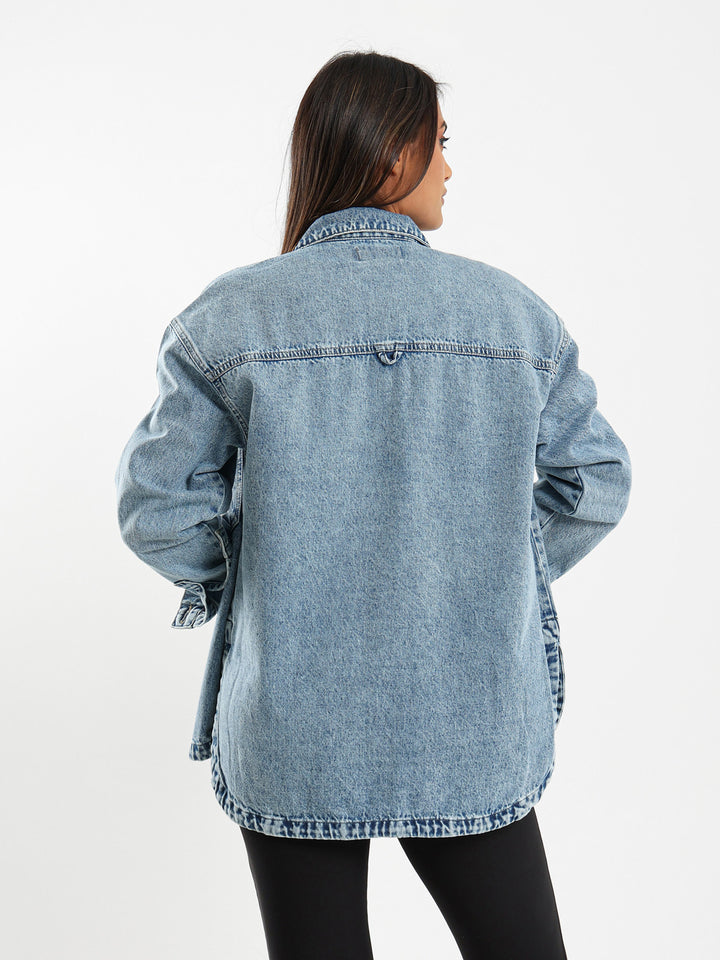Denim Overshirt With Round Hem