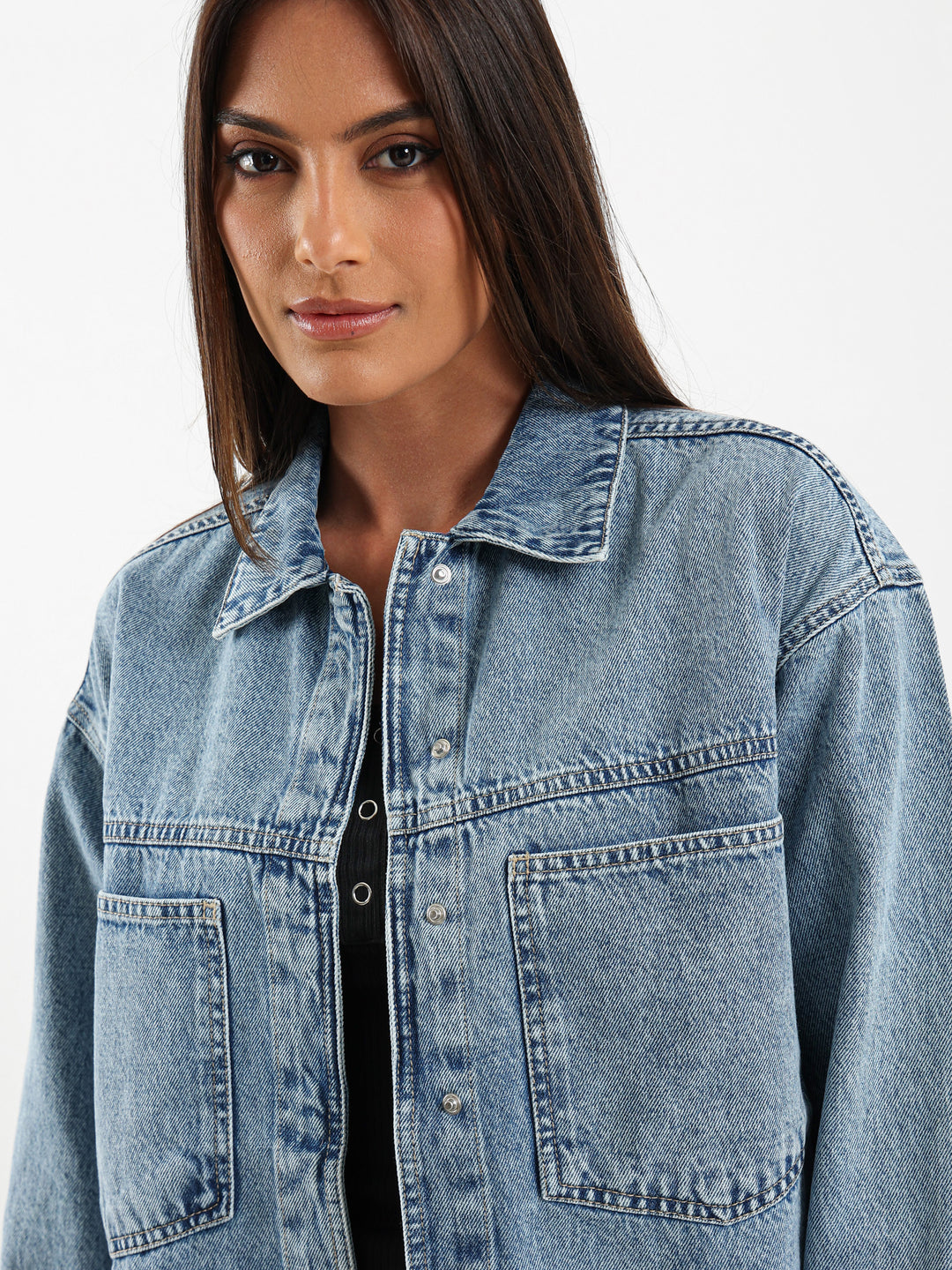 Denim Overshirt With Round Hem