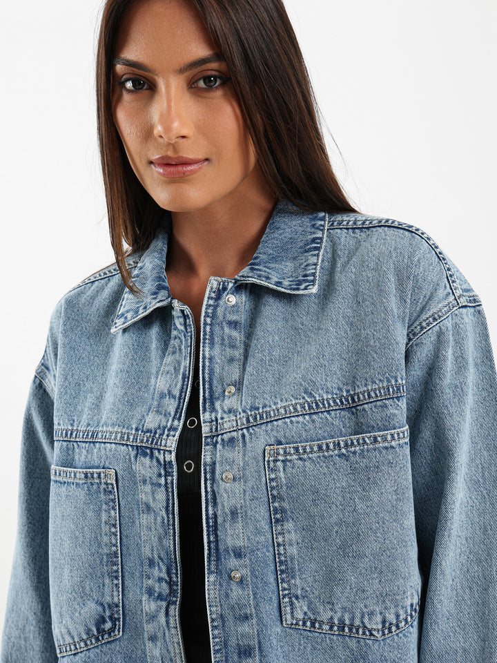 Denim Overshirt With Round Hem