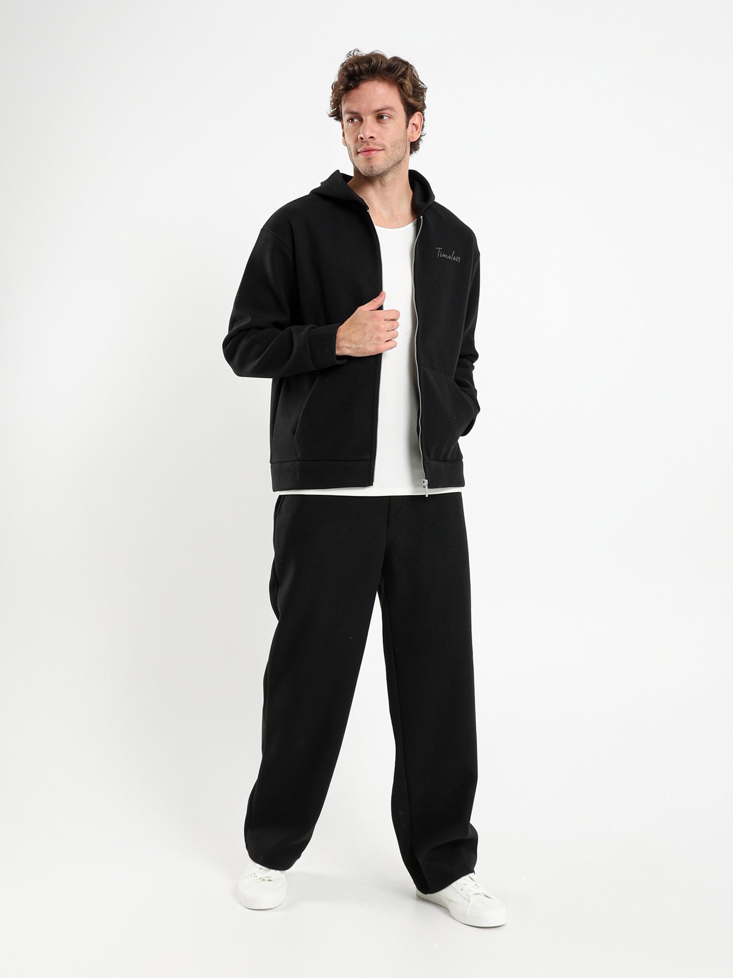 Relaxed Heathered Pants with Minimal Embroidery