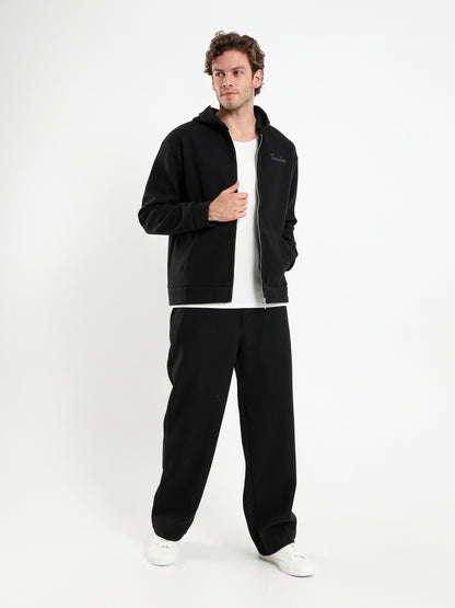 Relaxed Heathered Pants with Minimal Embroidery