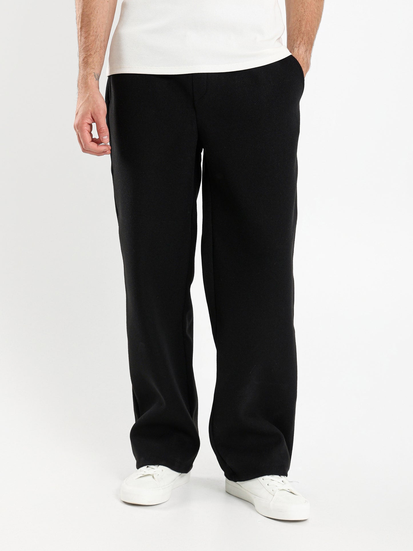 Relaxed Heathered Pants with Minimal Embroidery