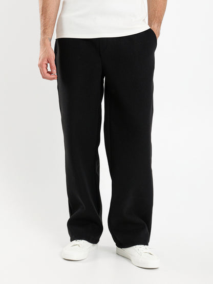 Relaxed Heathered Pants with Minimal Embroidery