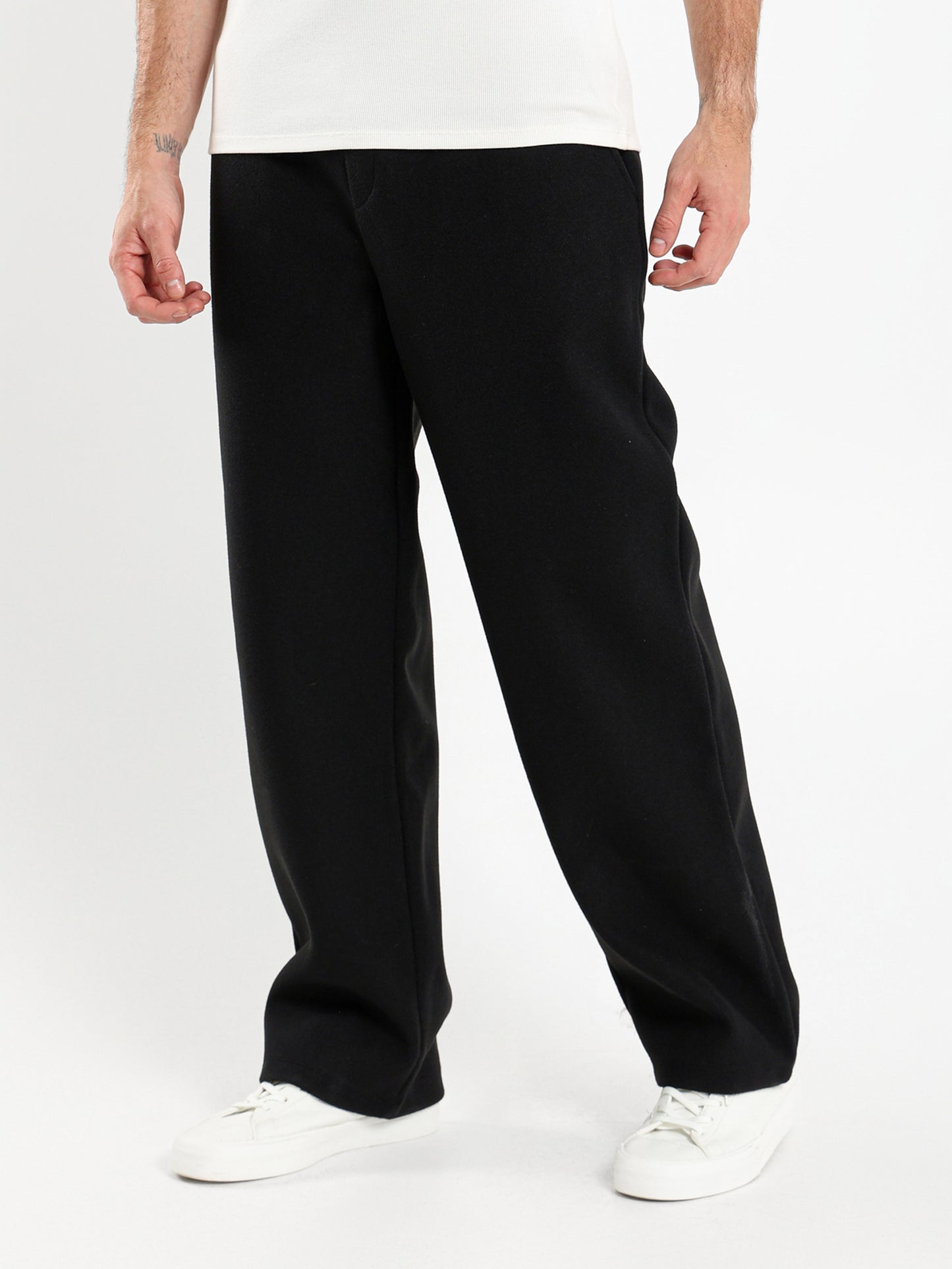 Relaxed Heathered Pants with Minimal Embroidery