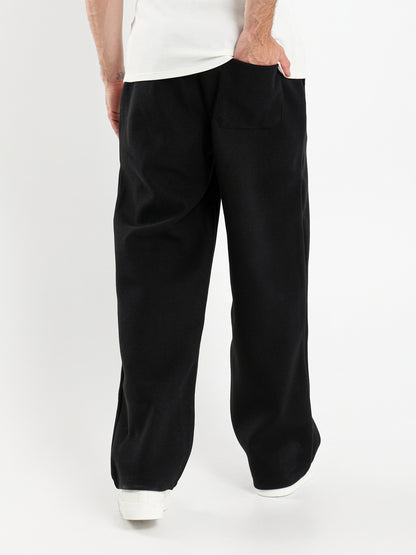 Relaxed Heathered Pants with Minimal Embroidery