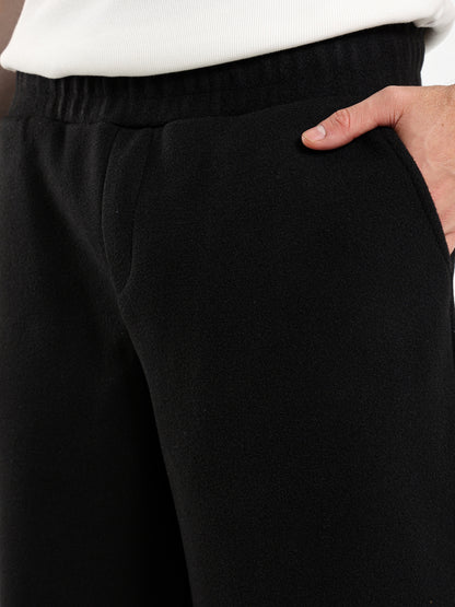 Relaxed Heathered Pants with Minimal Embroidery