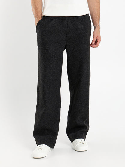 Relaxed Heathered Pants with Minimal Embroidery
