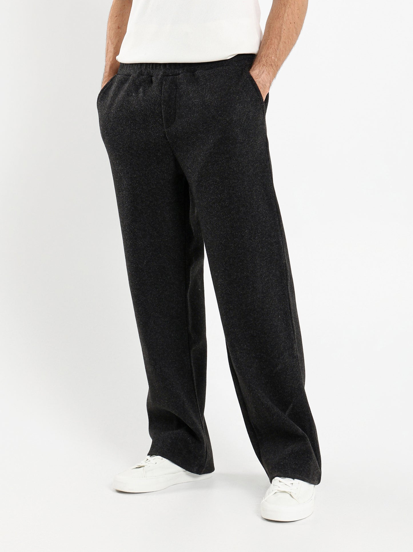 Relaxed Heathered Pants with Minimal Embroidery