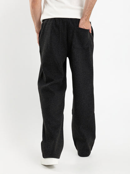 Relaxed Heathered Pants with Minimal Embroidery