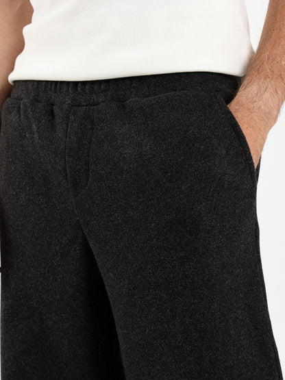 Relaxed Heathered Pants with Minimal Embroidery