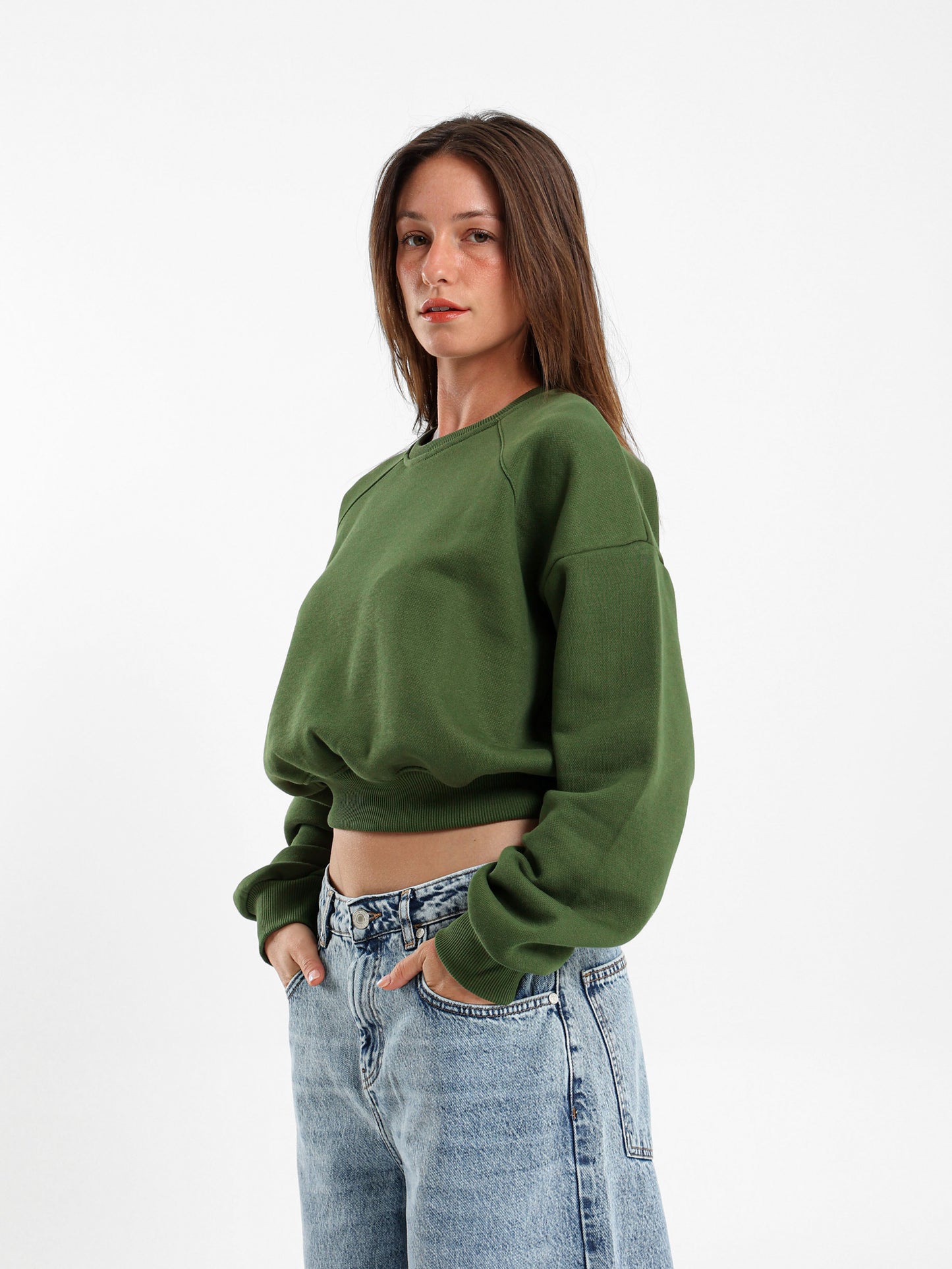 Cropped Reglan Sleeves Sweatshirt