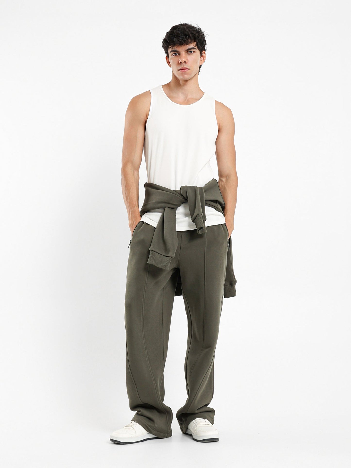 Front Panels Sweatpants with Zip-Up Pockets