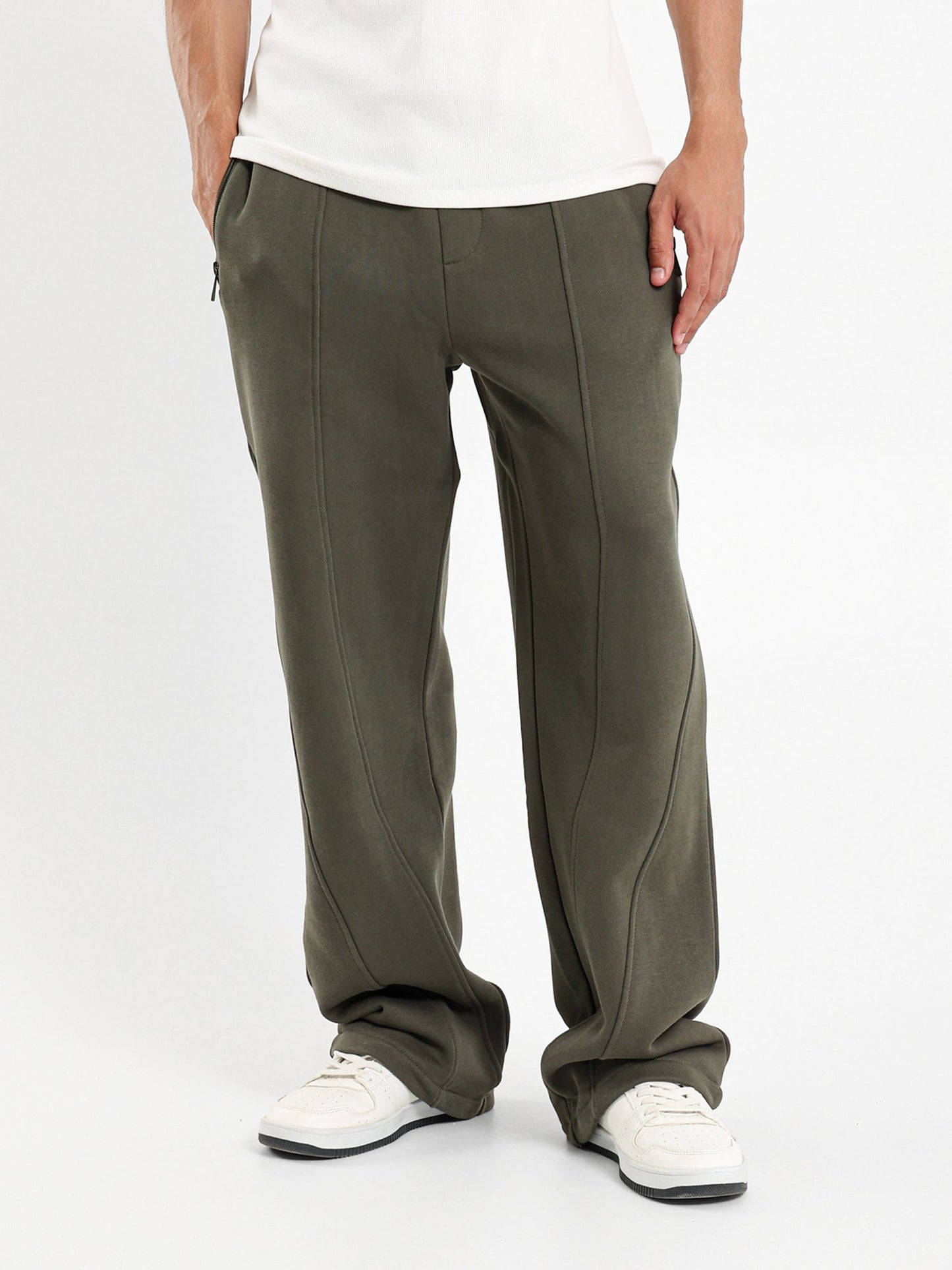 Front Panels Sweatpants with Zip-Up Pockets