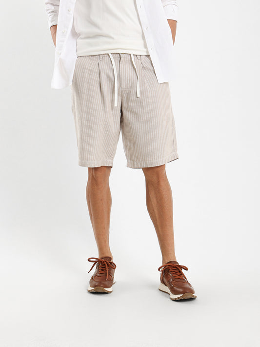 Relaxed Striped Linen Knee Length Shorts