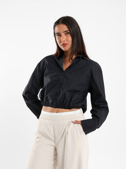 Elastic Hem Poplin Shirt