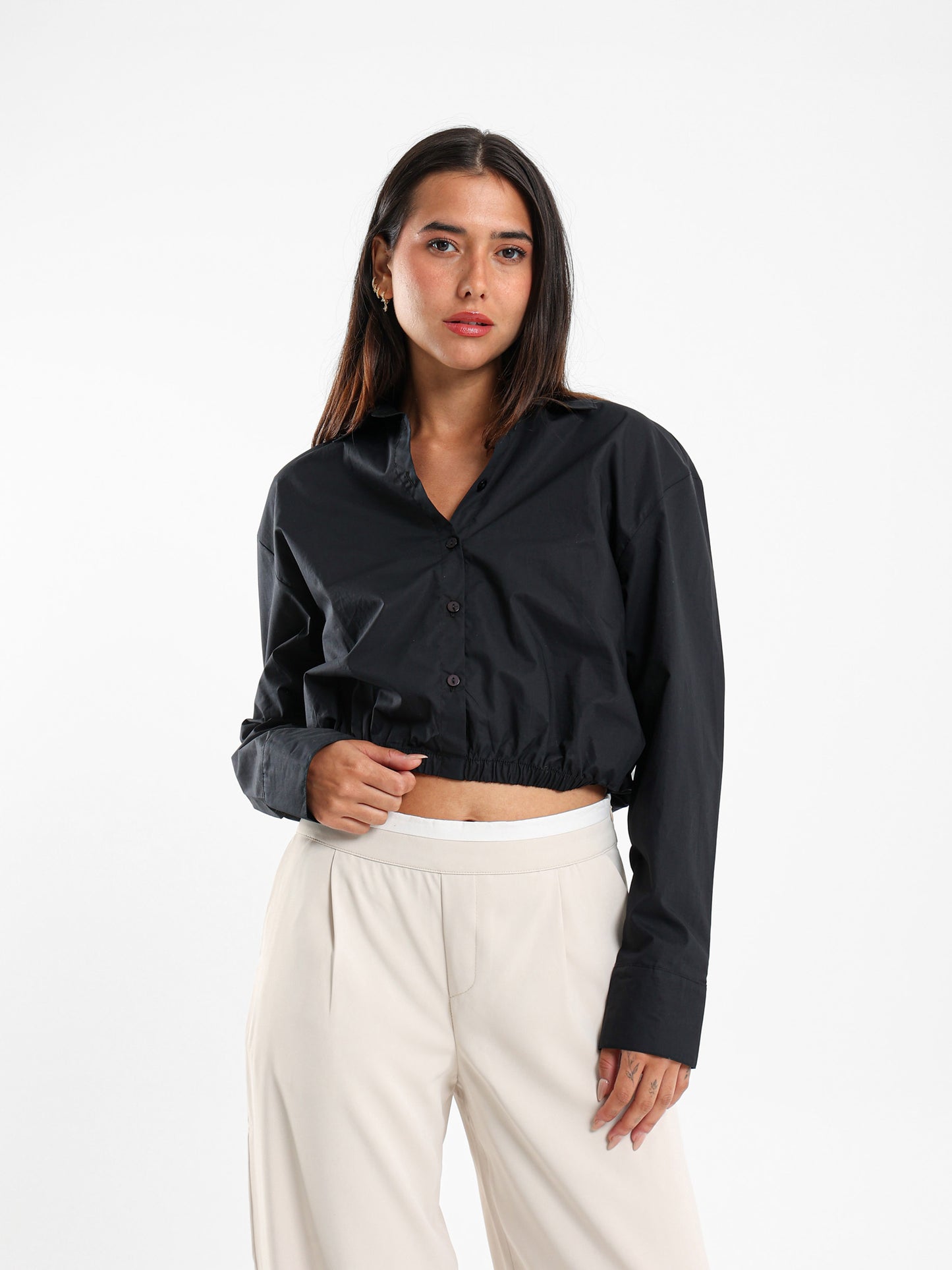 Elastic Hem Poplin Shirt