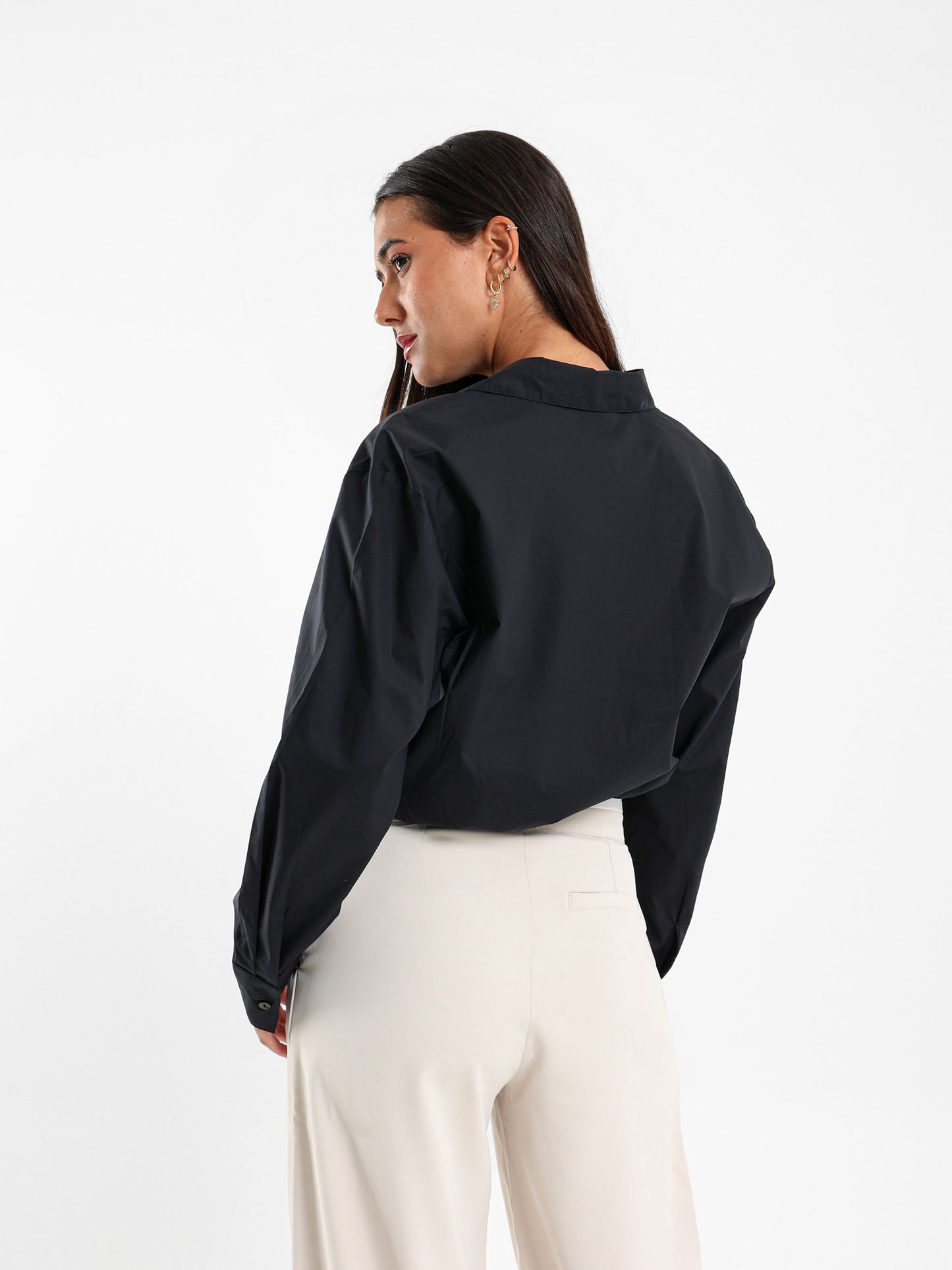 Elastic Hem Poplin Shirt