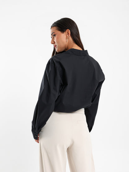 Elastic Hem Poplin Shirt