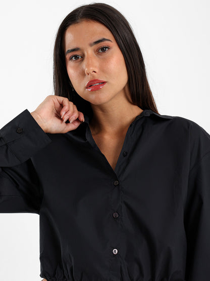 Elastic Hem Poplin Shirt