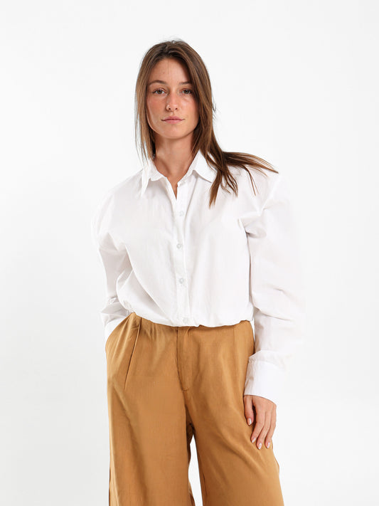 Elastic Hem Poplin Shirt