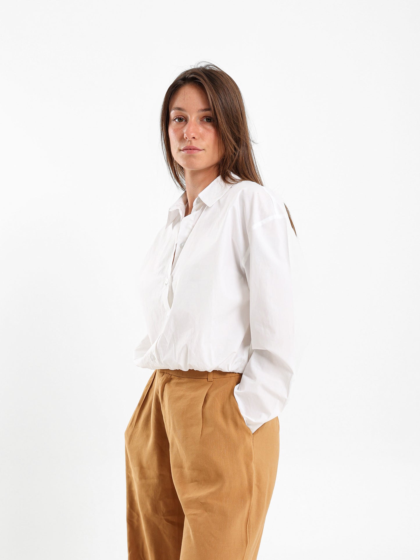 Elastic Hem Poplin Shirt