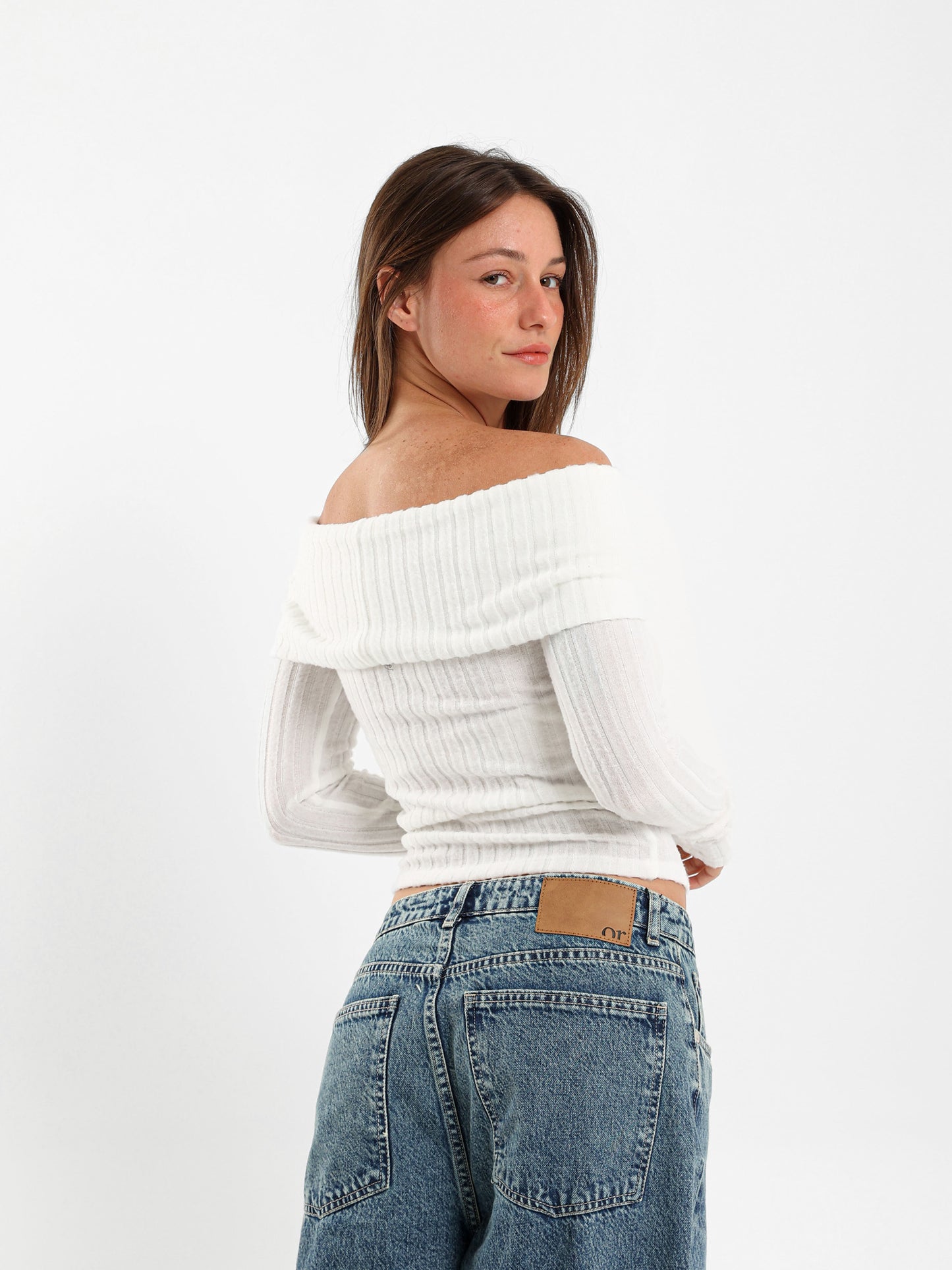 Ribbed Off Shoulder Top