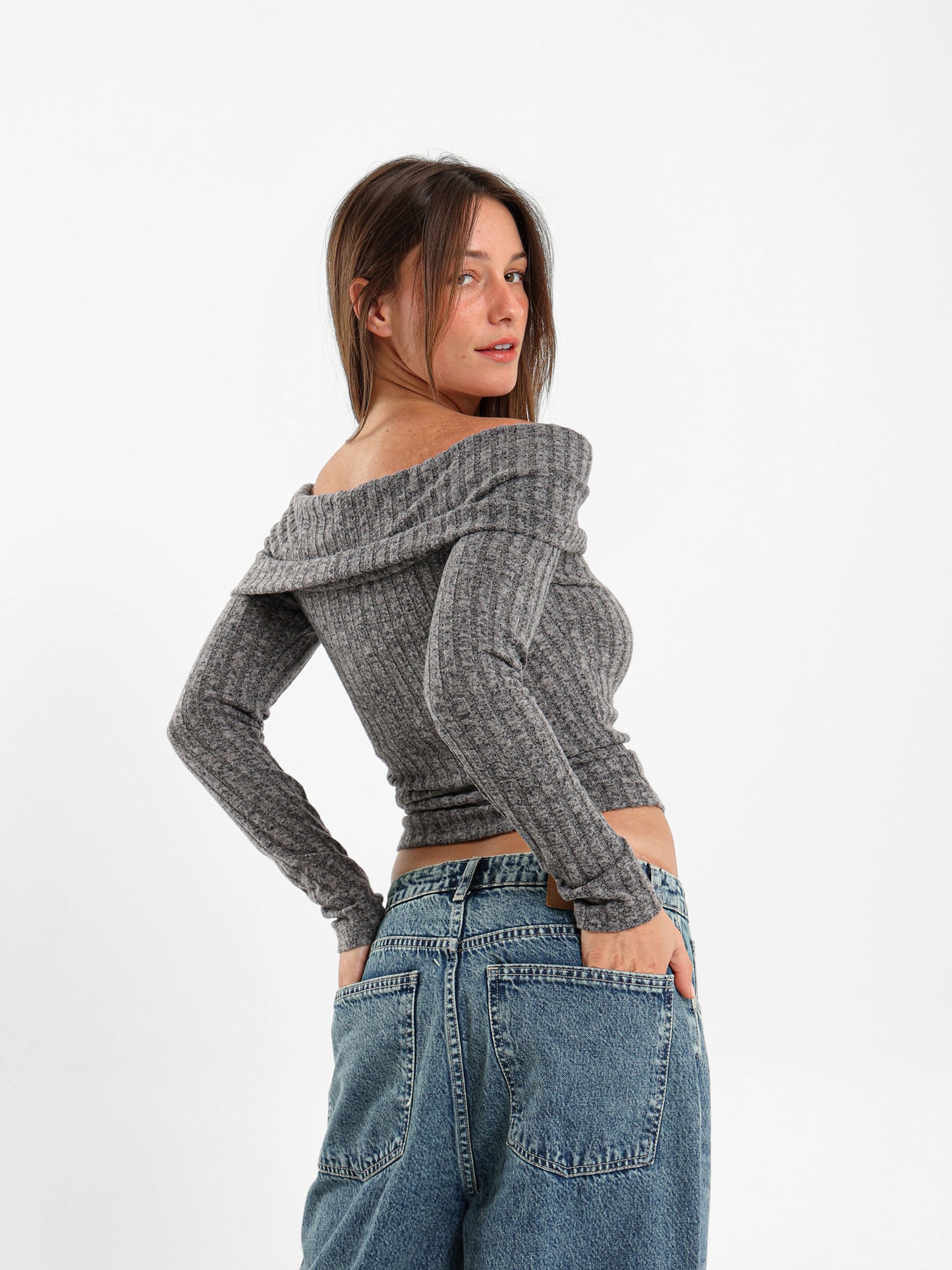 Ribbed Off Shoulder Top