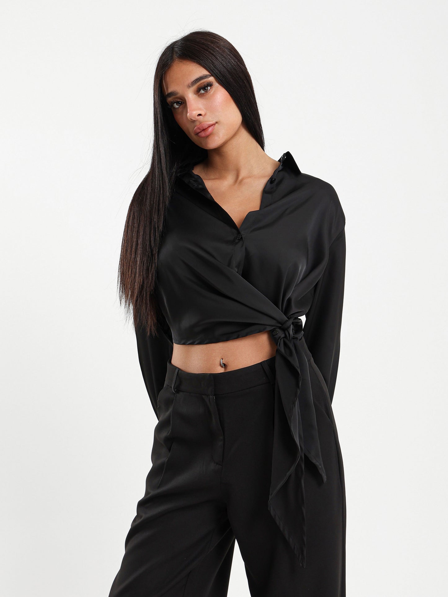 Satin Shirt with Side Tie