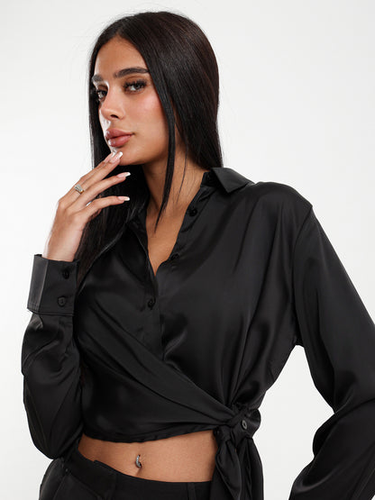 Satin Shirt with Side Tie