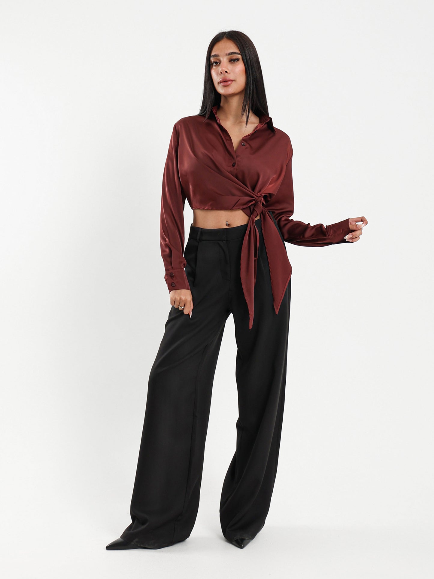 Satin Shirt with Side Tie